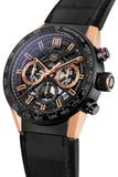 Tag Heuer Carrera Automatic Chronograph Steel & Gold Dial Black Leather Strap Watch for Men - CBG2050.FC6426