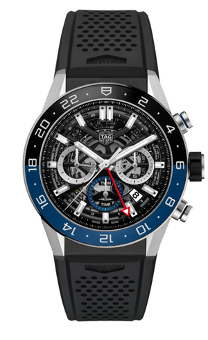 Tag Heuer Carrera Automatic Chronograph Steel & Ceramic Black Dial Black Rubber Strap Watch for Men - CBG2A1Z.FT6157