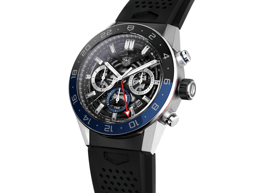 Tag Heuer Carrera Automatic Chronograph Steel & Ceramic Black Dial Black Rubber Strap Watch for Men - CBG2A1Z.FT6157