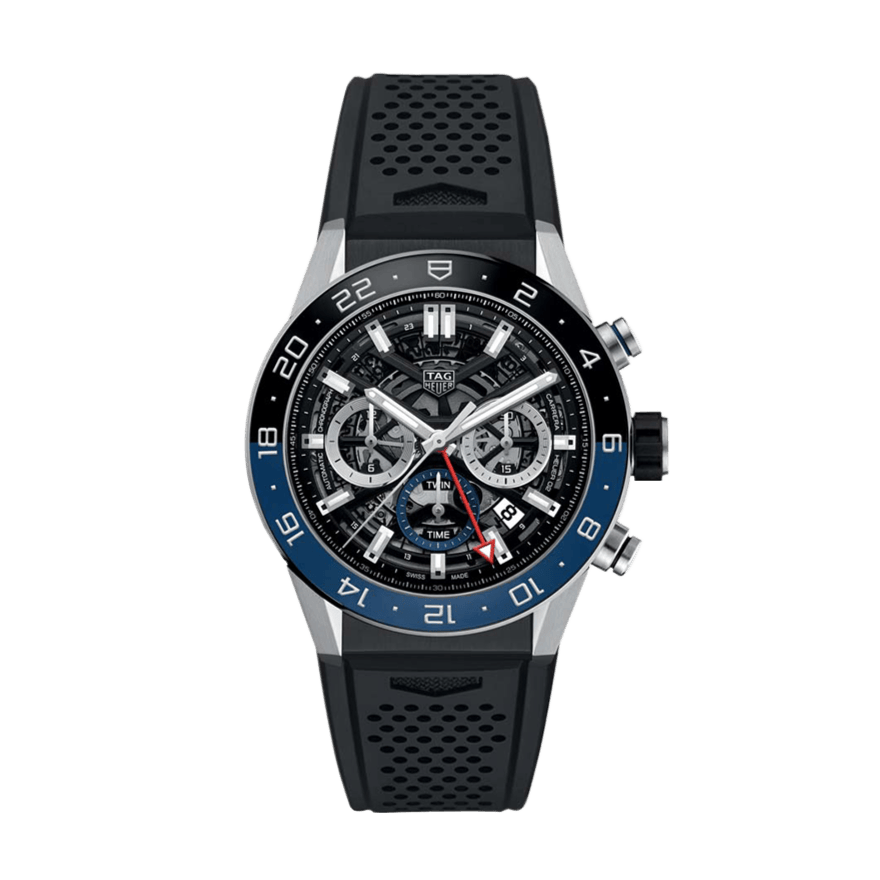Tag Heuer Carrera Automatic Chronograph Steel & Ceramic Black Dial Black Rubber Strap Watch for Men - CBG2A1Z.FT6157