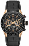 Tag Heuer Carrera Automatic Chronograph Steel & 18K Gold Dial Black Leather Strap Watch for Men - CBG2A50.FC6450