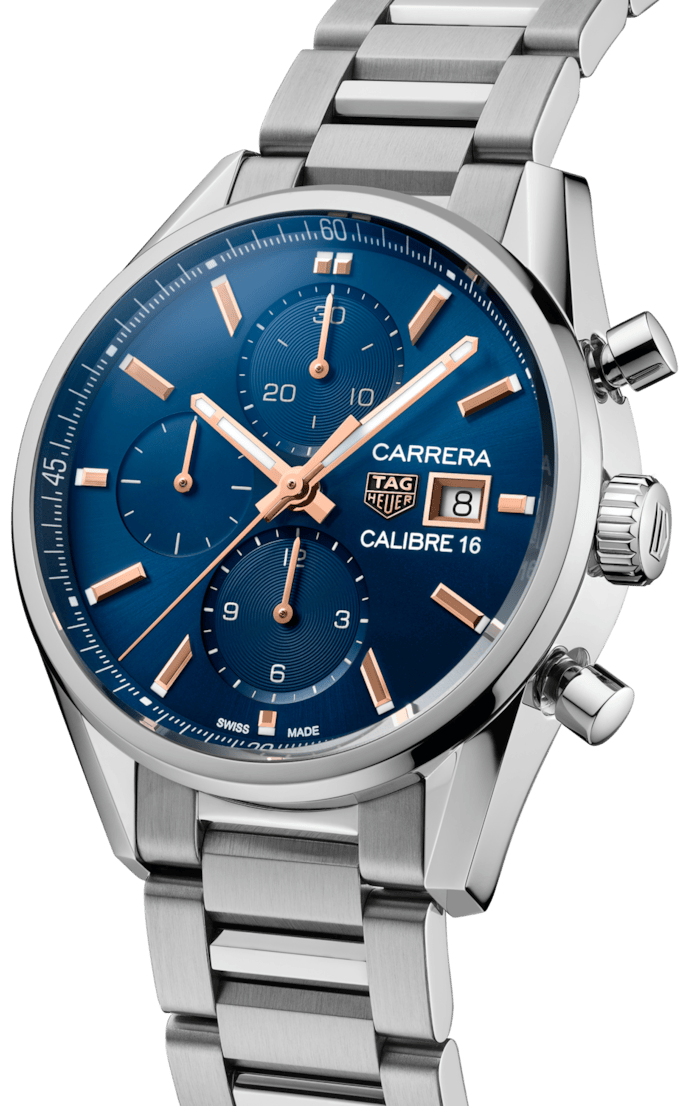 Tag Heuer Carrera Automatic Chronograph Blue Dial Silver Steel Strap Watch for Men - CBK2115.BA0715