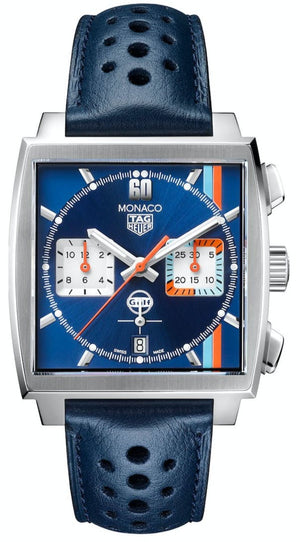 Tag Heuer Monaco Gulf Automatic Chronograph Blue Dial Blue Leather Strap Watch for Men - CBL2115.FC6494