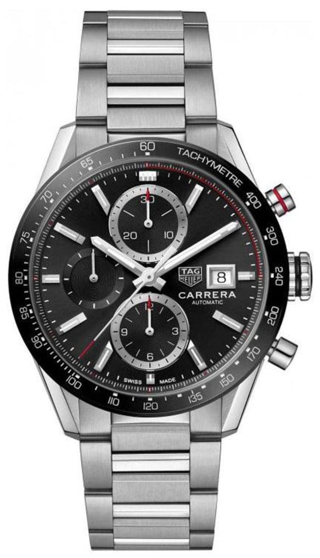 Tag Heuer Carrera Automatic Chronograph Black Dial Silver Steel Strap Watch for Men - CBM2110.BA0651
