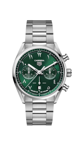 Tag Heuer Carrera Automatic Chronograph Limited Edition Green Dial Silver Steel Strap Watch for Men - CBN2014.EB0240