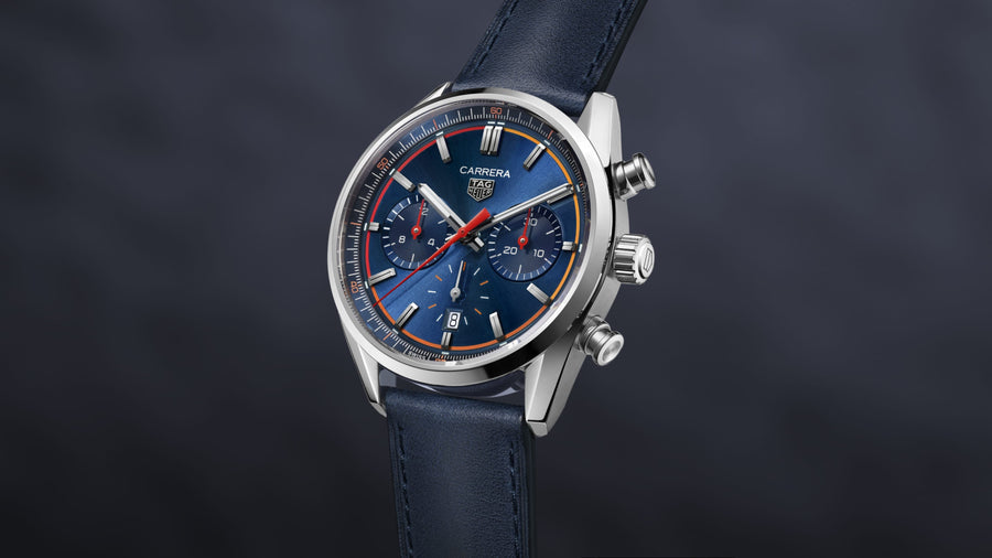 Tag Heuer Carrera Chronograph Blue Dial Blue Leather Strap Watch for Men - CBN201D.FC6543