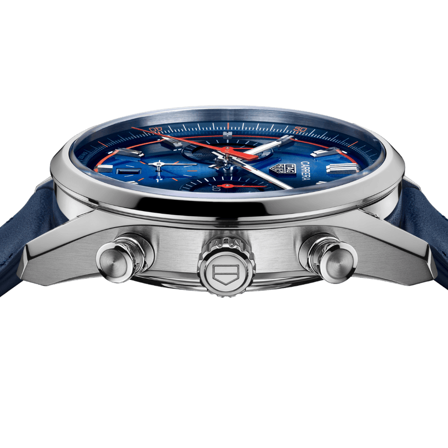 Tag Heuer Carrera Chronograph Blue Dial Blue Leather Strap Watch for Men - CBN201D.FC6543