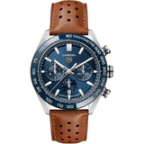 Tag Heuer Carrera Automatic Chronograph Blue Dial Brown Leather Strap Watch for Men - CBN2A1A.FC6537