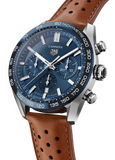 Tag Heuer Carrera Automatic Chronograph Blue Dial Brown Leather Strap Watch for Men - CBN2A1A.FC6537