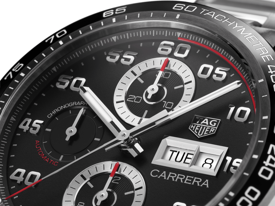 Tag Heuer Carrera Chronograph Black Dial Silver Steel Strap Watch for Men - CBN2A1AA.BA0643