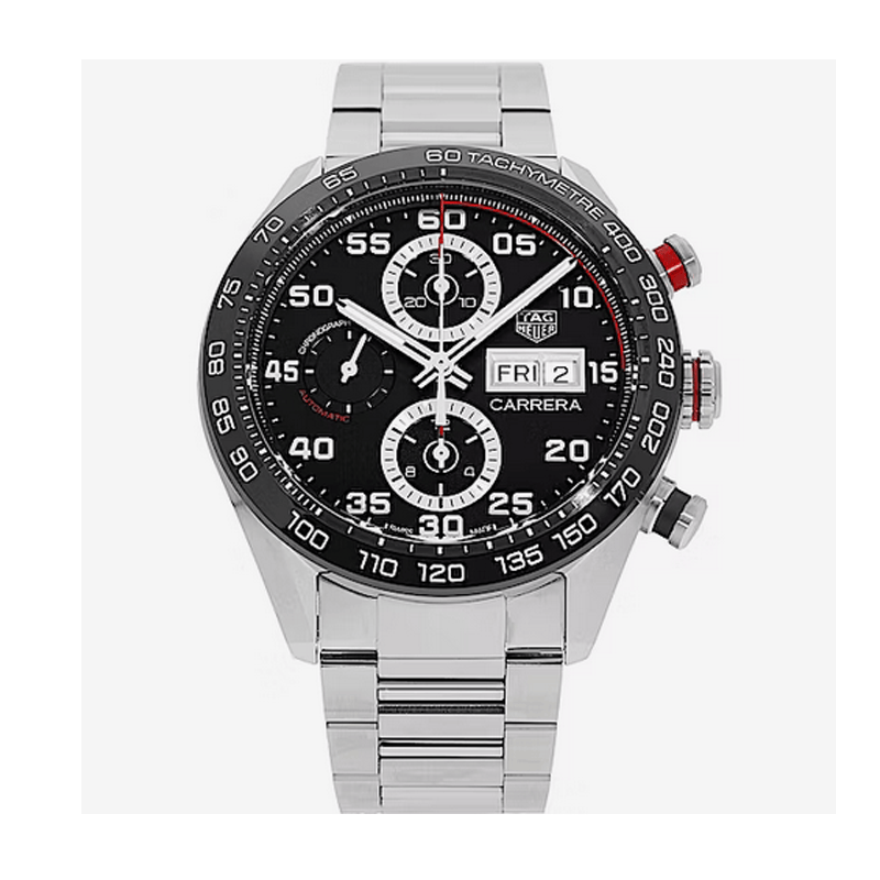 Tag Heuer Carrera Chronograph Black Dial Silver Steel Strap Watch for Men - CBN2A1AA.BA0643