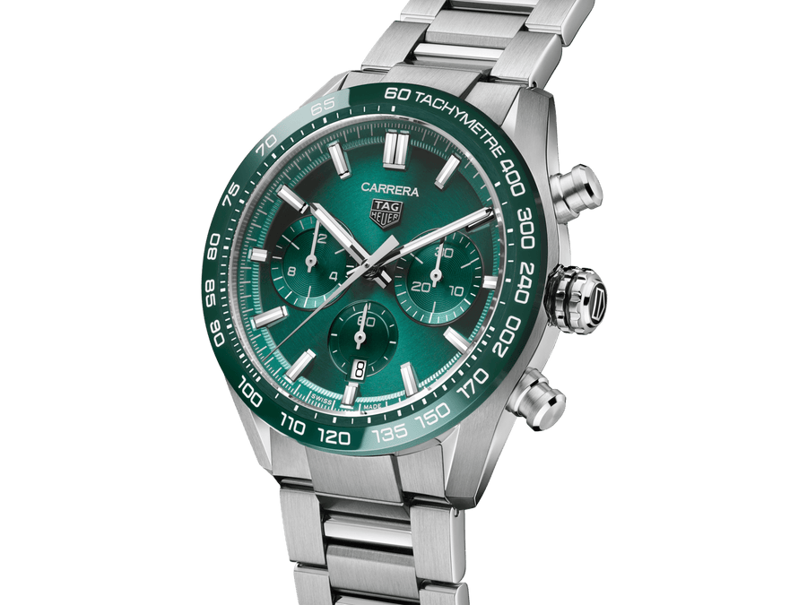 Tag Heuer Carrera Chronograph 44mm Green Dial Silver Steel Strap Watch for Men - CBN2A1N.BA0643