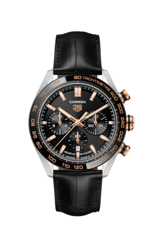 Tag Heuer Carrera Chronograph Black Dial Black Leather Strap Watch for Men - CBN2A5A.FC6481