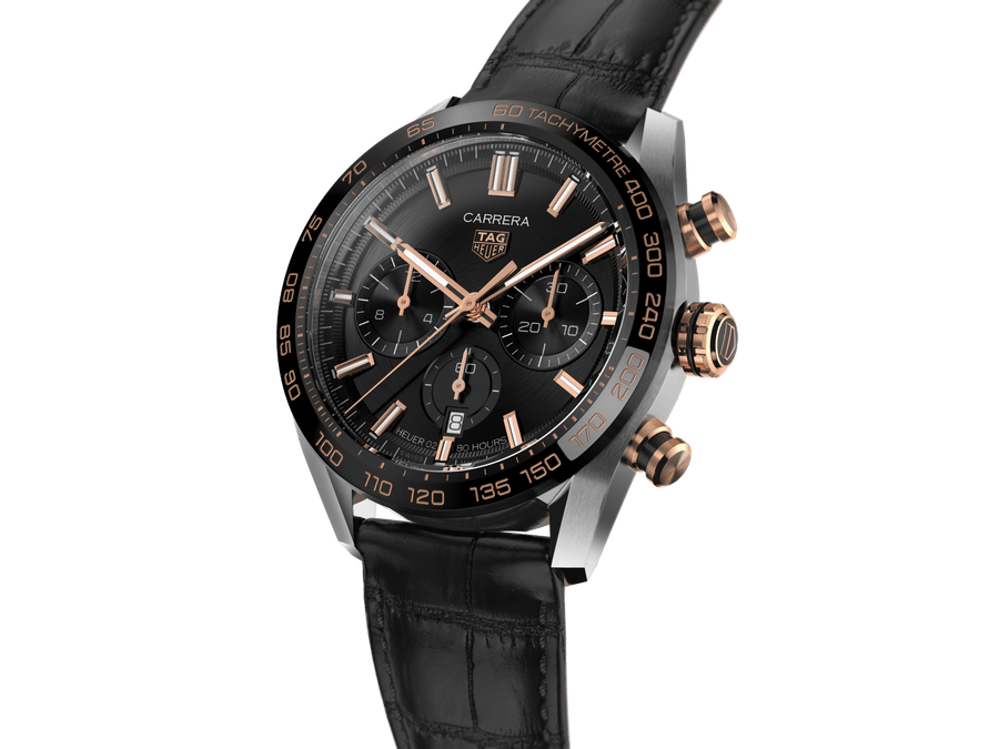 Tag Heuer Carrera Chronograph Black Dial Black Leather Strap Watch for Men - CBN2A5A.FC6481