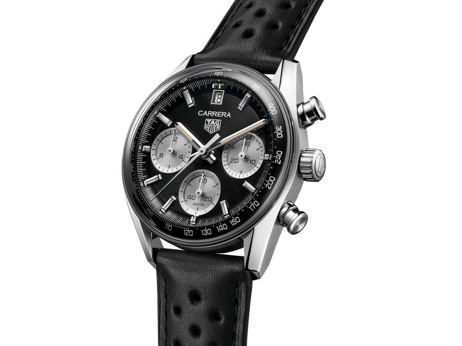Tag Heuer Carrera Automatic Chronograph Black Dial Black Leather Strap Watch for Men - CBS2210.FC6534
