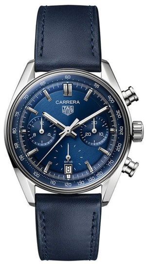 Tag Heuer Carrera Chronograph Blue Dial Blue Leather Strap Watch for Men - CBS2212.FC6535