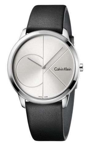 Calvin Klein Minimal Silver Dial Black Leather Strap Watch for Men - K3M221CY