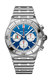 Breitling Chronomat B01 42 Six Nations Italy Blue Dial Silver Steel Strap Watch for Men - AB0134A41C1A1