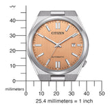 Citizen Tsuyosa Automatic Salmon Orange Dial Silver Steel Strap Watch For Men - NJ0159-86Z