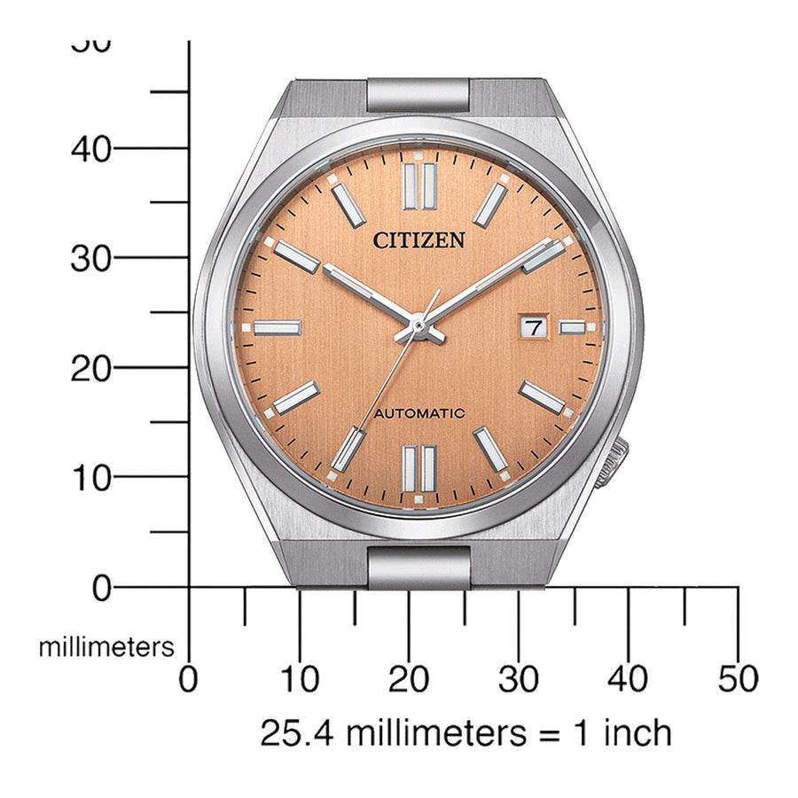 Citizen Tsuyosa Automatic Salmon Orange Dial Silver Steel Strap Watch For Men - NJ0159-86Z