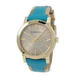 Burberry The City Gold Dial Blue Leather Strap Watch for Women - BU9018