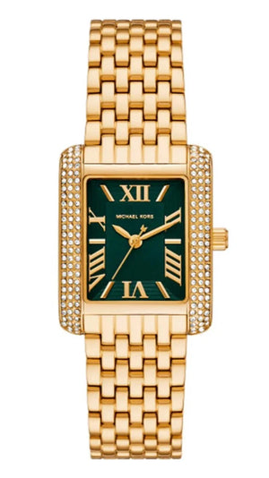 Michael Kors Emery Pave Analog Green Dial Gold Steel Strap Watch for Women - MK4742