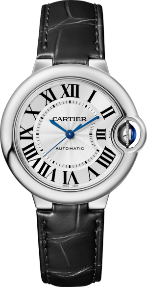 Cartier Ballon Bleu de Cartier Silver Dial Black Leather Strap Watch for Men - WSBB0026