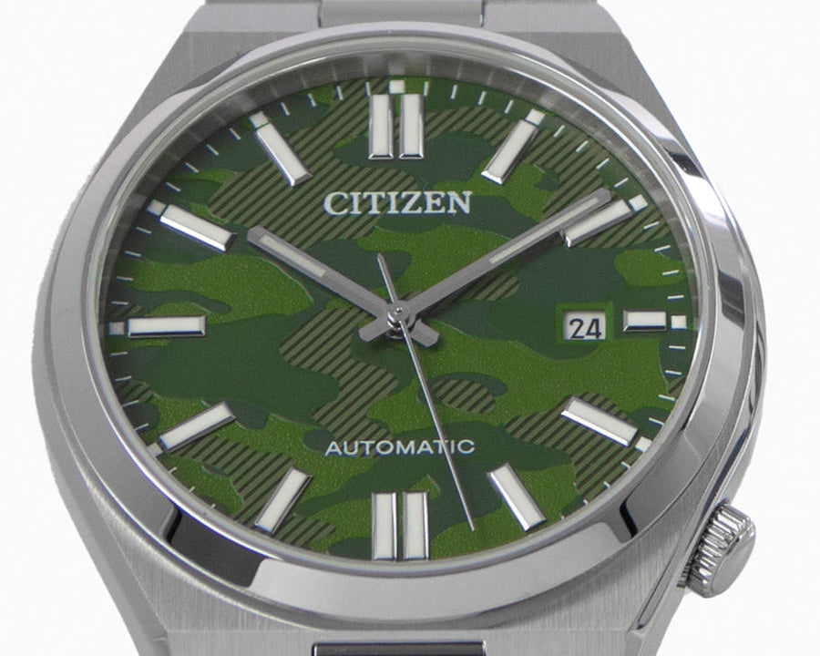 Citizen Tsuyosa Automatic Camouflage Green Dial Silver Steel Strap Watch For Men - NJ0159-86X