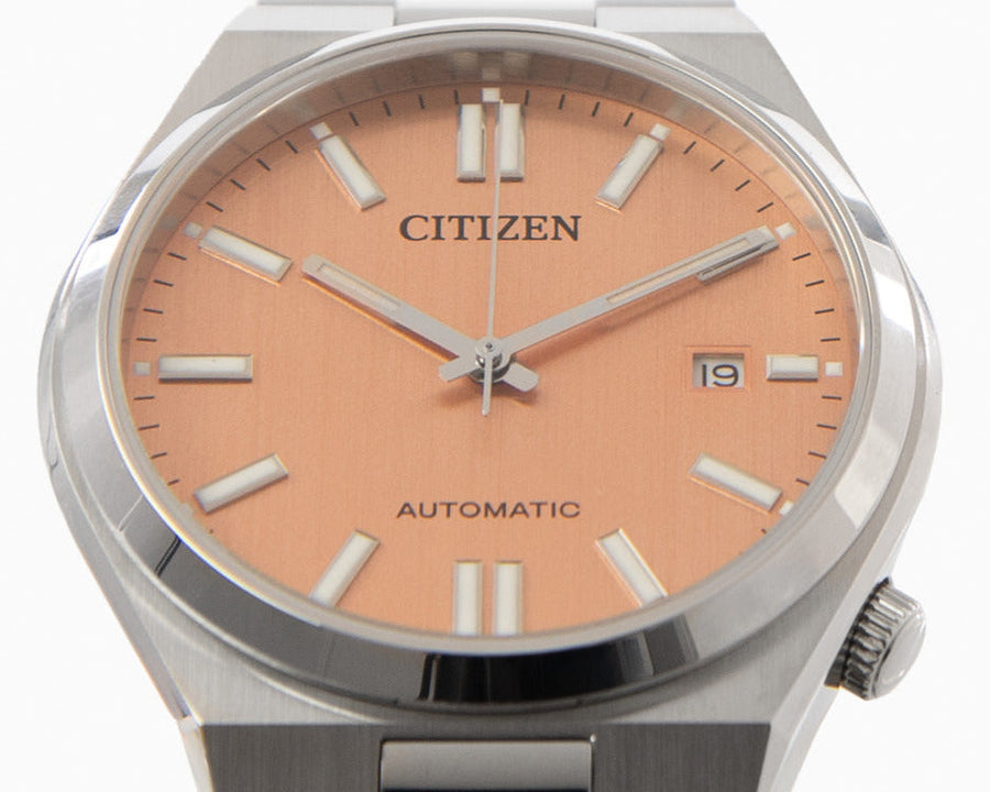 Citizen Tsuyosa Automatic Salmon Orange Dial Silver Steel Strap Watch For Men - NJ0159-86Z