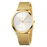 Calvin Klein Minimal White Dial Gold Mesh Bracelet Watch for Men - K3M21526