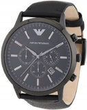 Emporio Armani Sportivo Chronograph Black Dial Black Leather Strap Watch For Men - AR2461