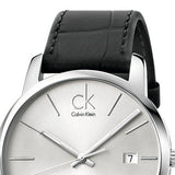 Calvin Klein City Date Silver Dial Black Leather Strap Watch for Men - K2G2G1C6