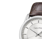 Calvin Klein Infinity Silver Dial Brown Leather Strap Watch for Men - K5S341G6