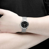 Calvin Klein Minimal Black Dial Silver Mesh Bracelet Watch for Women - K3M52151