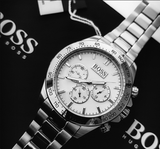 Hugo Boss Ikon Chronograph White Dial Silver Steel Strap Watch for Men - 1512962