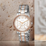 Guess Enchanting Diamonds Silver Dial Two Tone Steel Strap Watch for Women - W0305L3