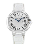 Cartier Ballon Bleu de Cartier Silver Dial White Leather Strap Watch for Women - W6920087