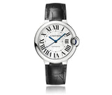 Cartier Ballon Bleu De Cartier Silver Dial Black Leather Strap Watch for Women - WSBB0028