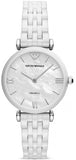 Emporio Armani Giannti T Bar Quartz Mother of Pearl Dial White Steel Strap Watch For Women - AR1485