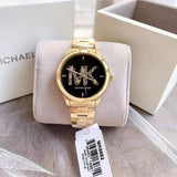 Michael Kors Runway Quartz Black Dial Gold Steel Strap Watch For Women - MK6682