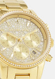 Michael Kors Ritz Chronograph Gold Dial Gold Steel Strap Watch For Women - MK7310