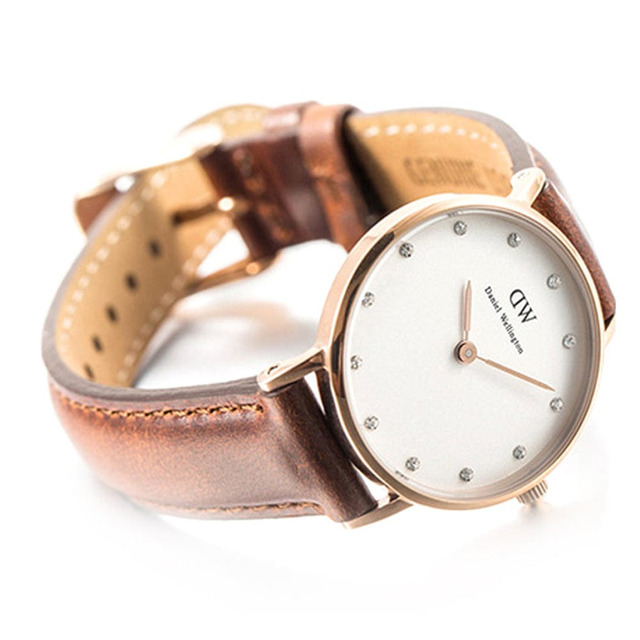 Daniel Wellington Classy St Mawes White Dial Brown Leather Strap Watch For Women - DW00100059