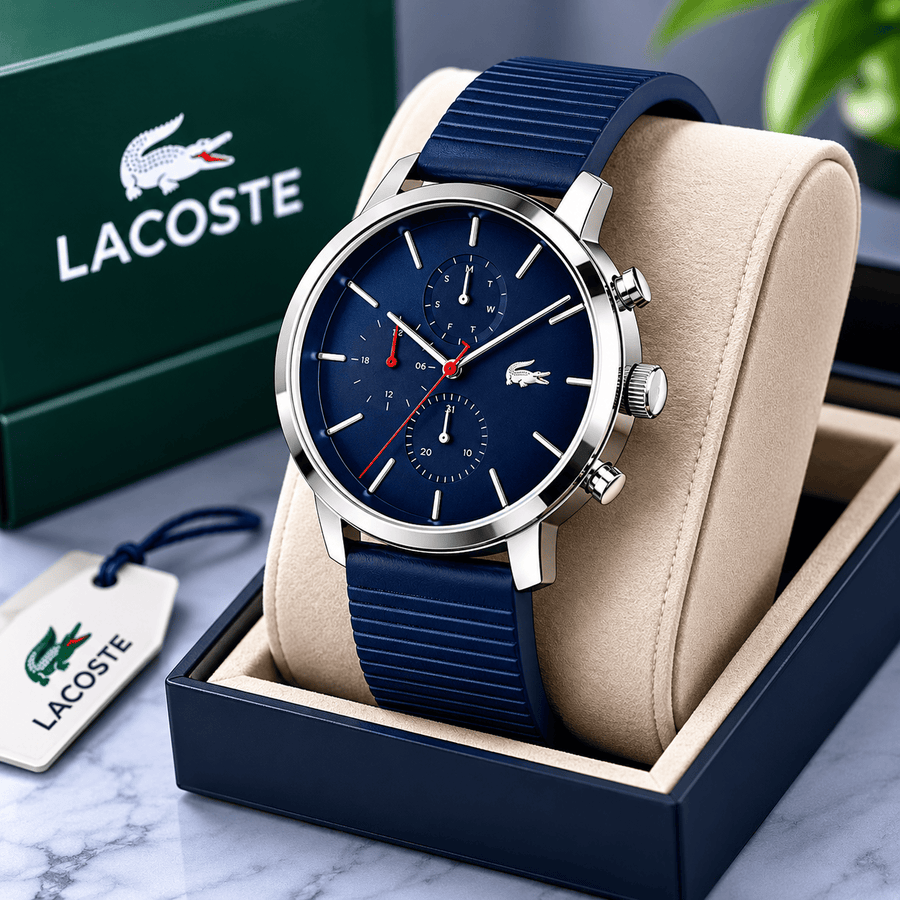Lacoste Replay Chronograph Blue Dial Blue Leather Strap Watch for Men - 2011176
