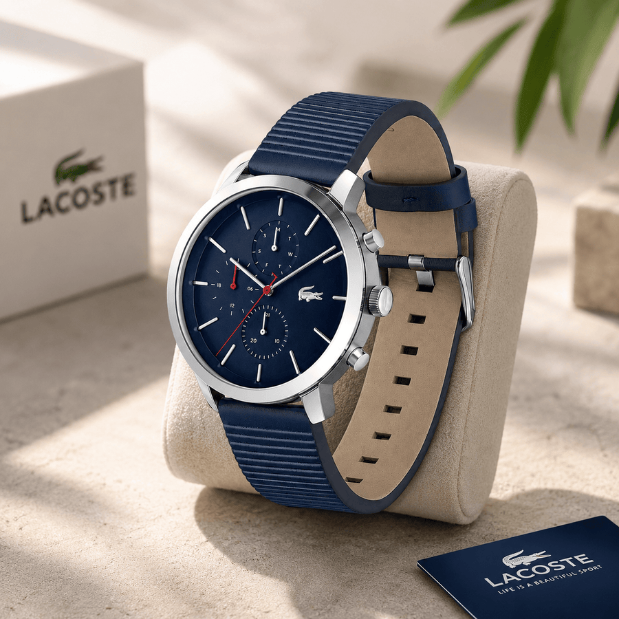 Lacoste Replay Chronograph Blue Dial Blue Leather Strap Watch for Men - 2011176