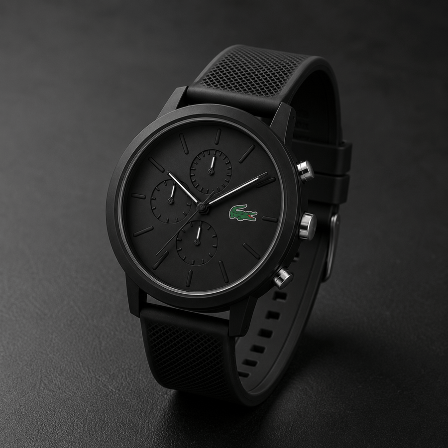 Lacoste 12.12 Chronograph Black Dial Black Silicon Strap Watch for Men - 2011243