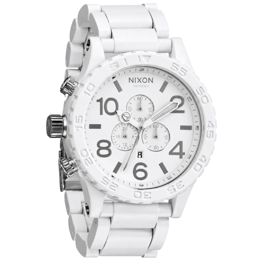 Nixon 51-30 Chronograph White Dial White Steel Strap Watch for Men - A083-1255