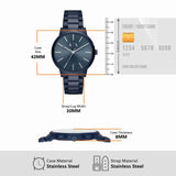 AX2702 Blue Stainless Steel Watch with Dimensions