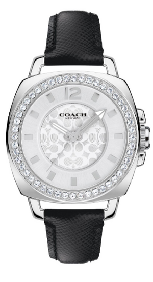 Coach Boyfriend Silver Dial Black Leather Strap Watch for Women - 14503152