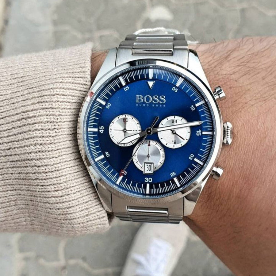 Hugo Boss Pioneer Blue Dial Silver Steel Strap Watch for Men - 1513713