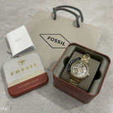 Fossil Rye Automatic Skeleton Gold Dial Gold Steel Strap Watch for Women - BQ3755